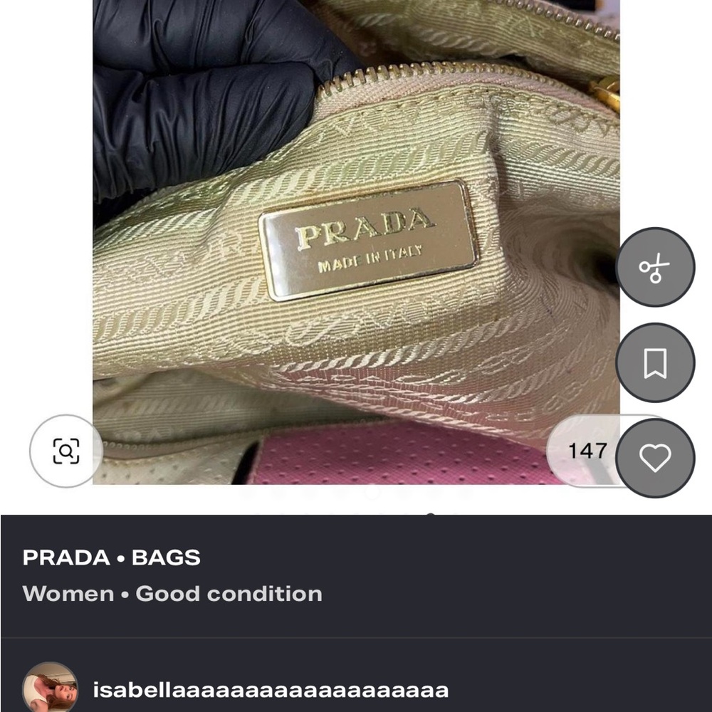 Prada Two-Tone Perforated Satchel - Pink, Cream & Black - Picture 8 of 8